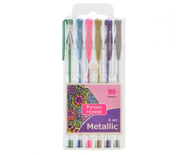 Набір кольорових ручок гелевих з металік, YES "Metallic", 6 шт  - фото 1