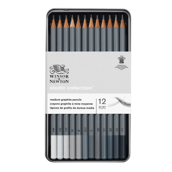 Winsor набор карандашей графитных, метал. пенал Graphic pensil, 12 шт (B,2,3,4,5,6,HB,H,2,3,4,F) - фото 1