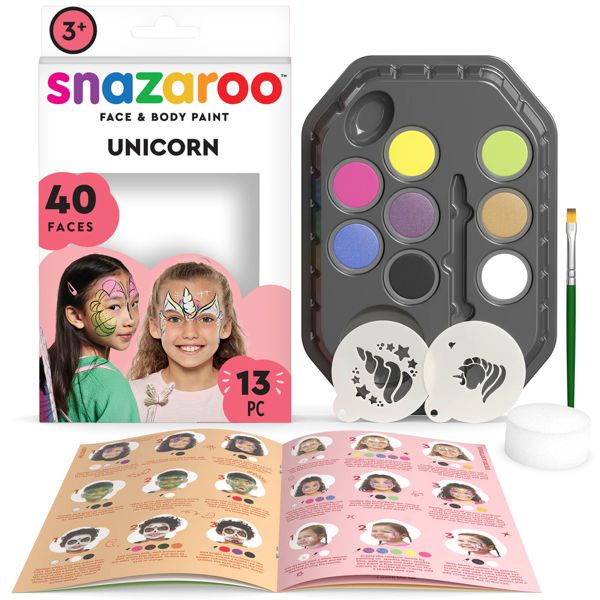 Snazaroo набор для грима Unicorn Butterfly: 8 красок, 1 спонж, 1 пензлик, 2 трафарети, буклет - фото 1