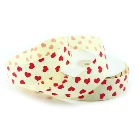 Лента репсовая декоративная «Сердечки», молочная, 2,5 см/1 метр