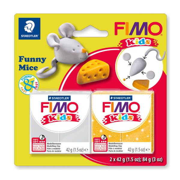 Набор для лепки из полимерной глины FIMO Kids "Весёлая мышка", 2 цв.*42 гр. - фото 1