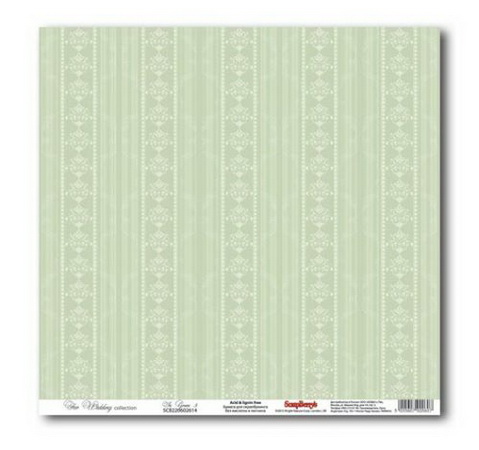 Бумага для скрапбукинга Свадебная Нежно-Зеленая-3, 30,5х30,5 см