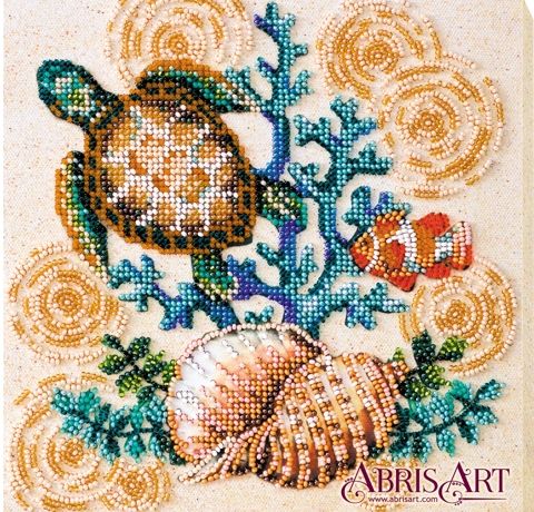 Набор-миди для вышивки бисером на натуральном художественном холсте "Морские жители" (20х20 см)