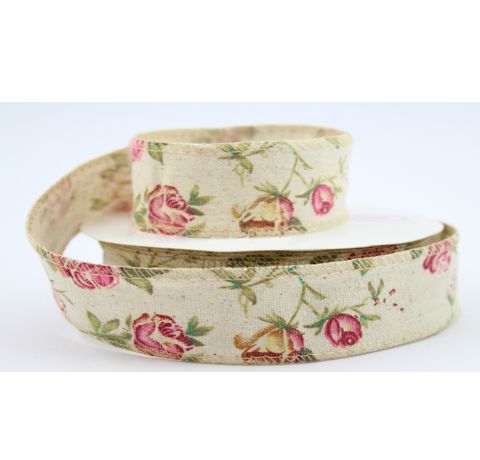 Лента декоративная «Винтажные розы», кремовая, 2,5 см/1 метр
