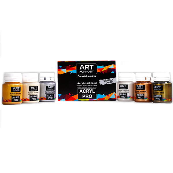 Набор художественных акриловых красок Acryl PRO ART Kompozit, металлик, 6x20 ml - фото 2