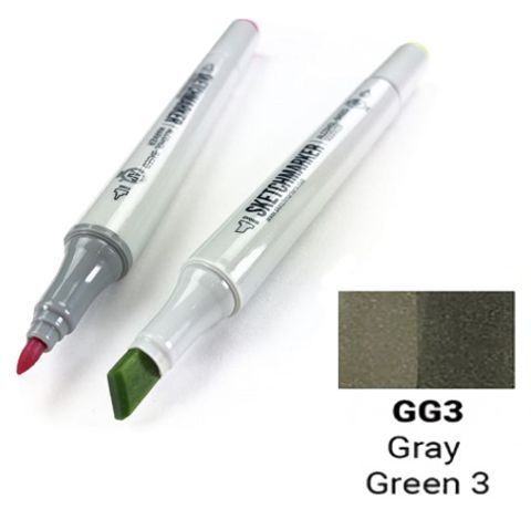 Маркер SKETCHMARKER, колір СЕРО-ЗЕЛЕНИЙ 3 (Gray Green 3) 2 пера: тонке та долото, SM-GG03 