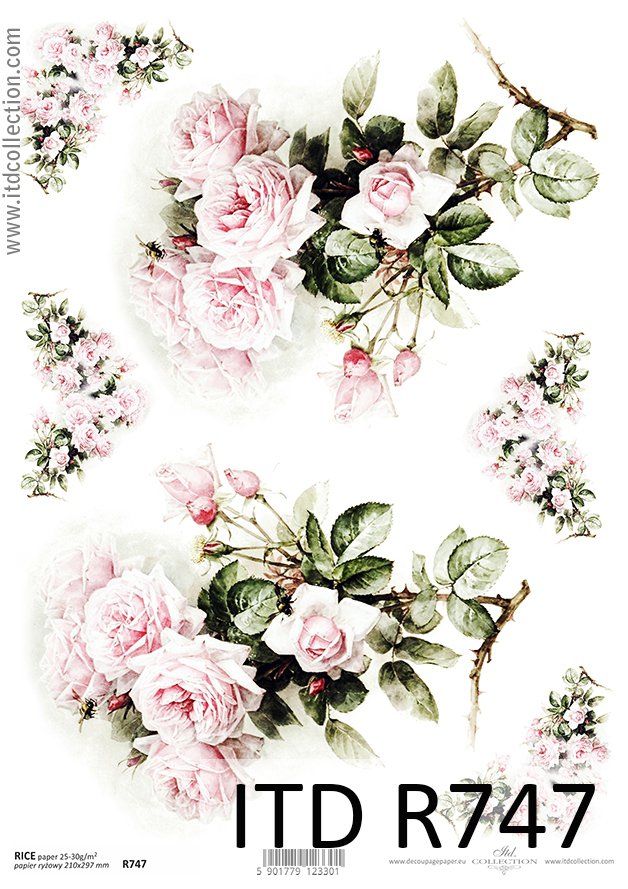 Рисовий папір «Великі троянди та куточки» А4 