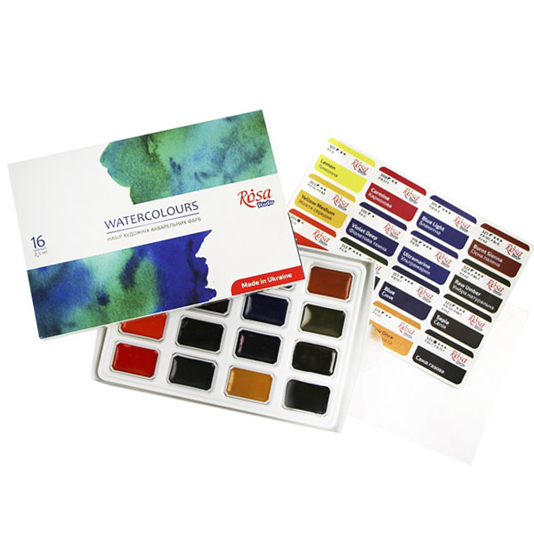 Набір акварельних фарб ROSA Studio в кюветах (340204), картон, 16 кольорів.  - фото 2