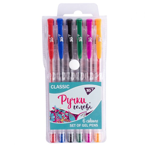 Ручки гелевые YES "Classic", основные цвета, набор 6 шт/уп. - фото 1
