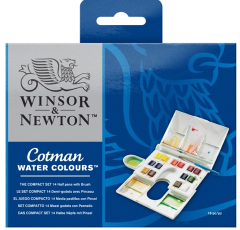 W&N Набор акварельных красок, Cotman 14 шт + кисточка, в пласт. коробке