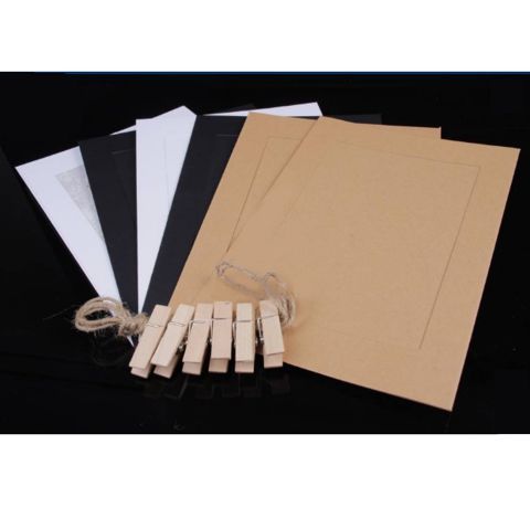 Набор бумажных паспарту (17,5х25,5 см) для фото 13x19 см, с прищепками, цвет: КРАФТ, 6 шт./уп