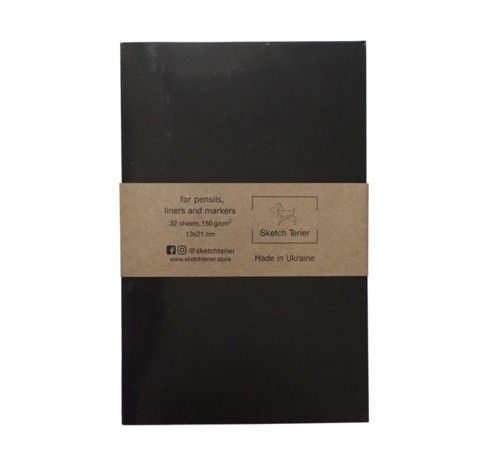 Скетчбук для маркеров, линеров и карандашей BLACK, А5 (13х21 см), 150 гр, 64 стр. SketchTerier