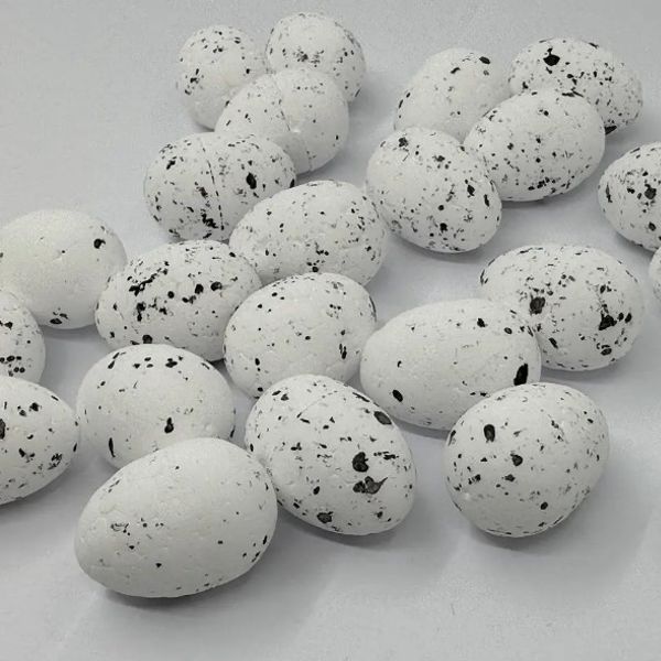 Яйца перепелиные декоративные, пенопласт, Белые с черным вкраплением, 1,8 см, 6 шт/уп.
