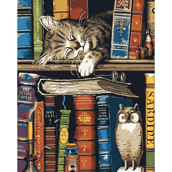 Картина за номерами «Котик та книжки», 40х50 см., SANTI																														 - фото 1