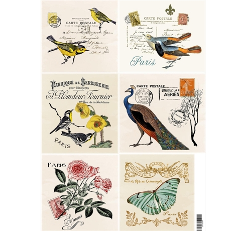 Декупажна картка «Поштові картки. Птахи, метелики, квіти.», 30 