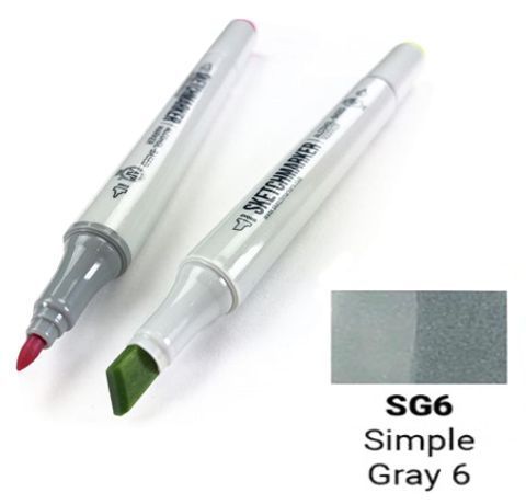 Маркер SKETCHMARKER, цвет ПРОСТОЙ СЕРЫЙ 6 (Simple Gray 6) 2 пера: тонкое и долото, SM-SG06