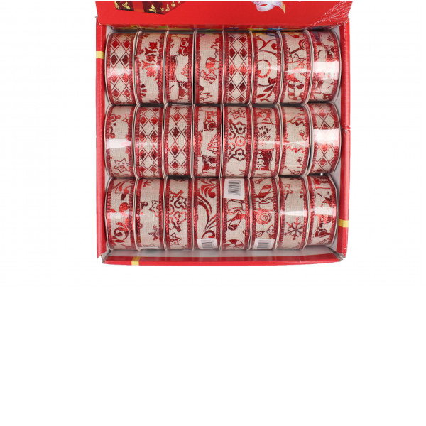 Декоративна стрічка з мішковини з новорічним візерунком, 2,5 см, моток 2,7 метри - фото 2
