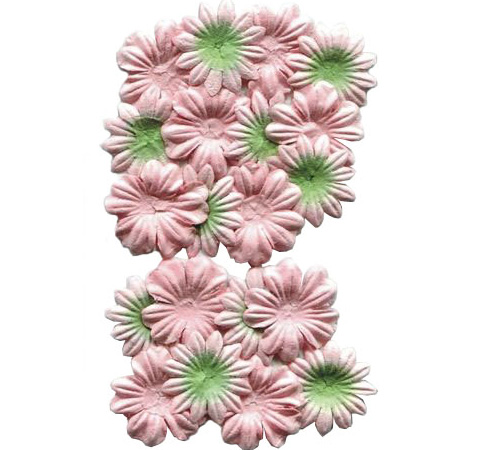 Цветочки из тутовой бумаги «Розовый с зеленым», D-28 мм, 20 шт/у