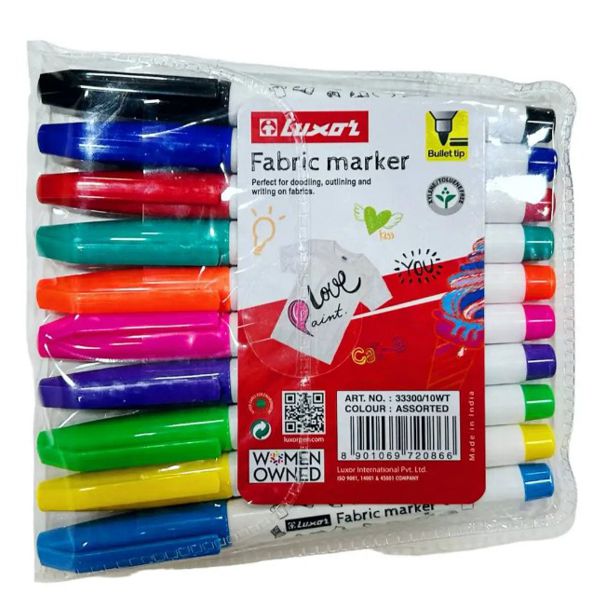 Набор маркеров для рисования по ткани «Luxor» Fabric Marker 1-2 мм, 10 шт/уп.