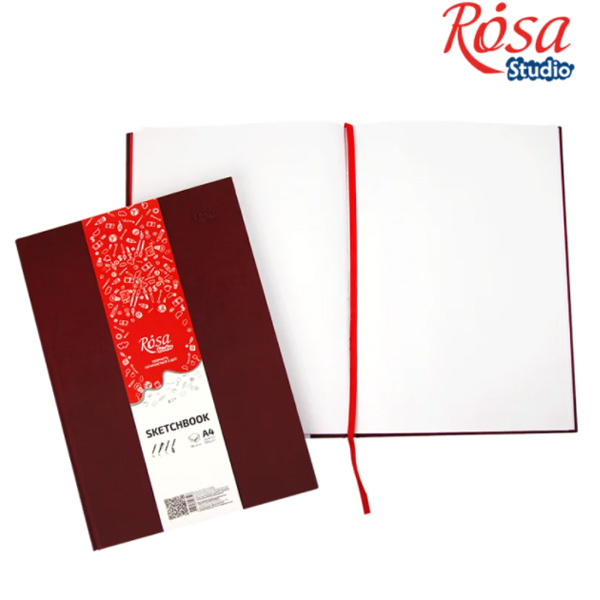 Блокнот для скетчу ROSA Studio А4 (21х29,7см), білий папір, БОРДОВИЙ, 96 л., 100 г/м2  - фото 1