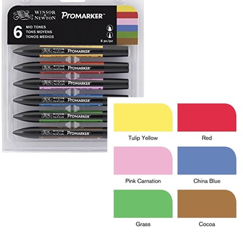 ProMarker W&N набор перманентных маркеров СРЕДНИХ тонов, 6 шт.