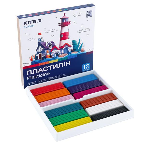 Пластилин Kite Classic K-1086, картонная упаковка - "слайдер", 12 цветов, 240 г - фото 1