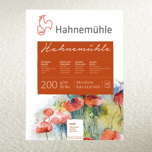 Блок акварельной бумаги Hahnemuhle «Mould-made», 100% целлюлоза, среднее зерно(СР), 24х32см, 20л, 20 - фото 1