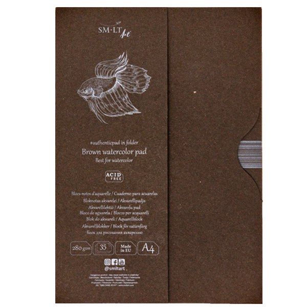 Склейка для акварелі в папці AUTHENTIC SMILTAINIS з коричневим папером, А4, 280 г/м2, 35 л.  - фото 1