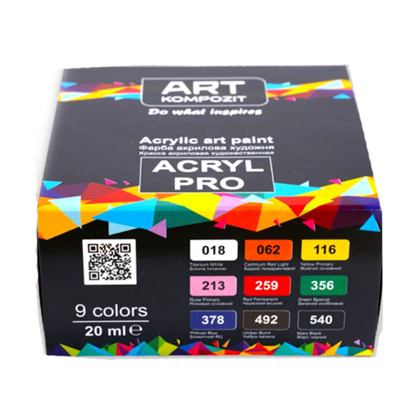 Набір художніх акрилових фарб Acryl PRO ART Kompozit, 9x20 ml  - фото 1