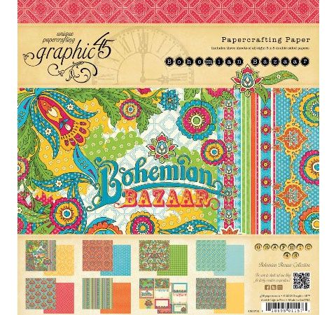 Набор бумаги Graphic45 «Bohemian Bazaar», 20х20 см, 24л.