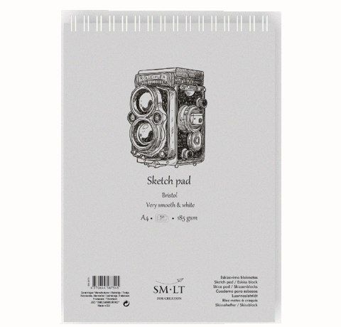 Альбом для ескізів на спіралі AUTHENTIC (Bristol) А4, 185г/м2, 50л, білий, гладкий папір, SMILTAINI 
