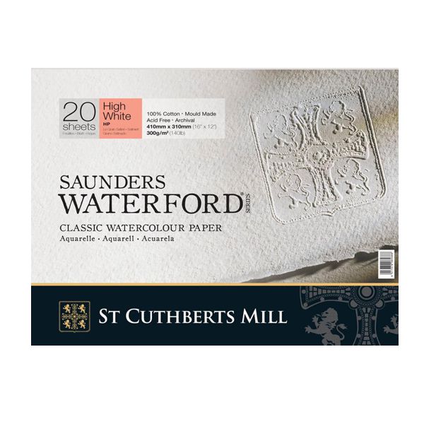 Блок бумаги для акварели Saunders Waterford, HP, 100% cotton, High White, 300 г, 41х31 см (20 л.)