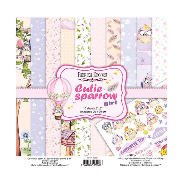 Набір паперу для скрапбукінгу "Cutie sparrow girl" 20*20 см, 10л - фото 1
