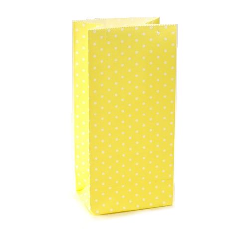 Бумажный пакет, Желтый в белый горошек, 19х9,5х6,5 см