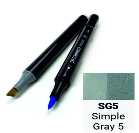 Маркер SKETCHMARKER BRUSH, цвет ПРОСТОЙ СЕРЫЙ 5 (Simple Gray 5) 2 пера: долото и мягкое, SMB-SG05