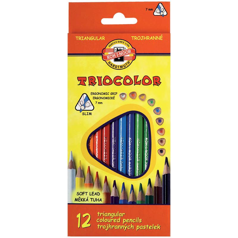 Карандаши цветные трехгранные TRICOLOR SLIM 7мм, 12 шт. Koh-i-Noor