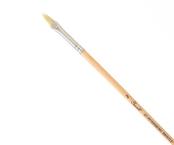 Кисть щетина «Сонет» овальная, длинная ручка, покрытая лаком, № 2, шир. 6 мм