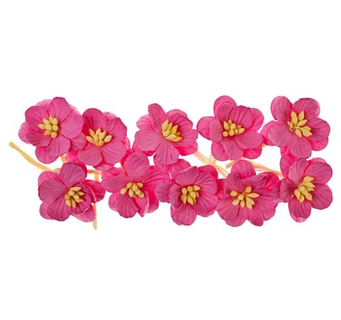 Квіти вишні з шовковичного паперу, Яскраво-рожеві, 10 шт. 