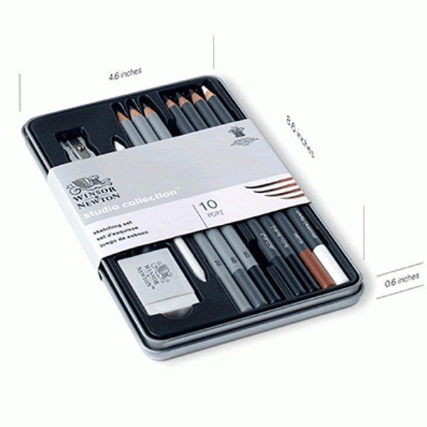 Winsor набір для скетчингу, метал. пенал Sketching pensil tin, 10 шт (B,2,3,4,5,6,HB,H,2,3,4,F)  - фото 2