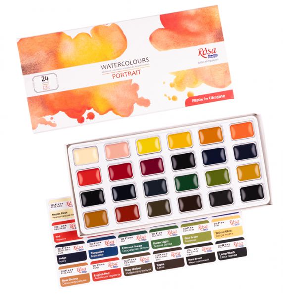 Набор акварельных красок PORTRAIT 24*2,5мл, кювета, картон, ROSA Studio - фото 1