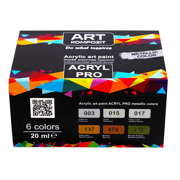 Набір художніх акрилових фарб Acryl PRO ART Kompozit, металік, 6x20 ml  - фото 1