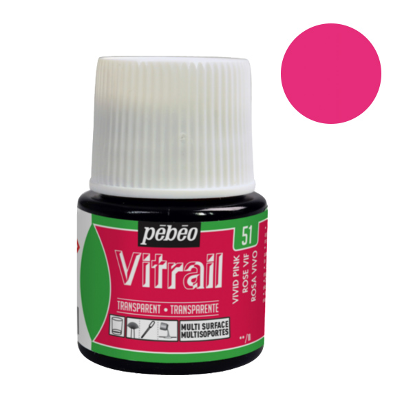 Вітражна фарба Vitrail Pebeo Рожева яскрава №51, 45 ml 