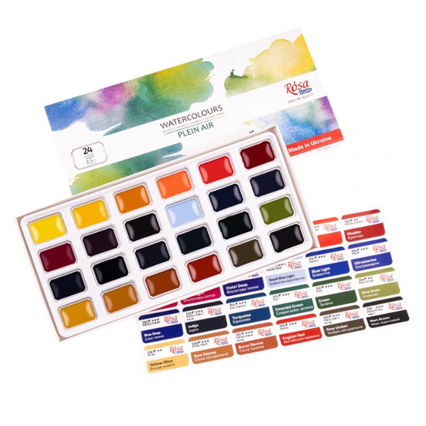 Набор акварельных красок PLEIN AIR, 24*2,5мл, кювета, картон, ROSA Studio - фото 1