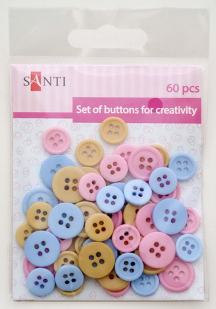 Набор пуговиц для творчества, Santi, 11мм и 14мм, 3 цв., 60шт./уп., розово-голубой