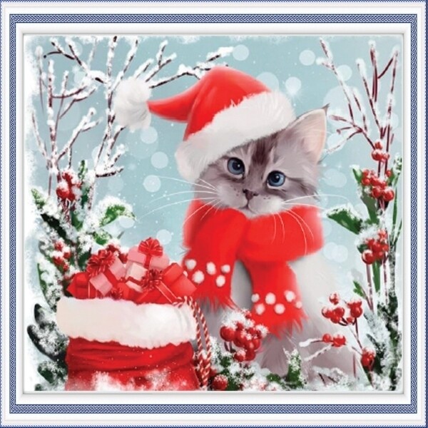 Алмазная мозаика SANTI "Рождественский котик", 30*40 см  - фото 1