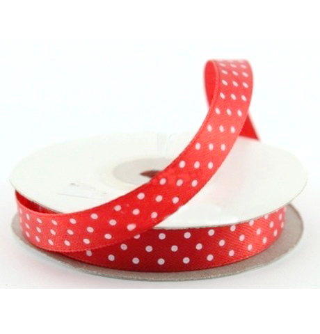 Атласная лента в горошек, КРАСНАЯ,12 мм/1 метр