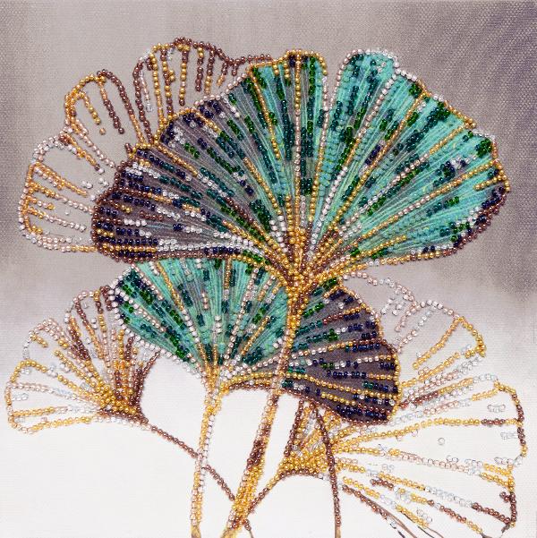 Набор-миди для вышивки бисером на натуральном художественном холсте «Изумрудные листья» (20*20 см) - фото 1