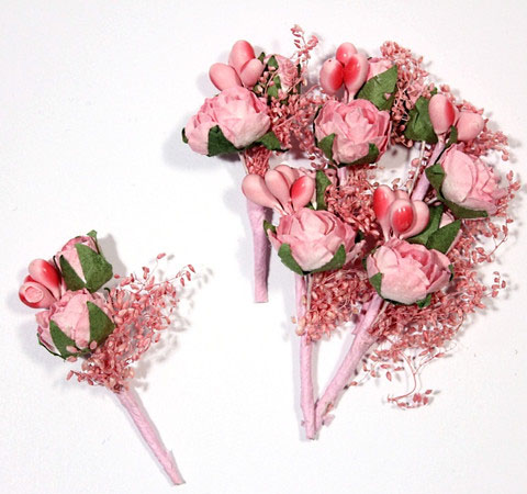 Квіти з паперу Букетик рожевий, рожевий, 4см, 6шт 