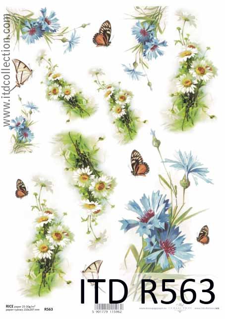 Рисовая бумага «Полевые цветы и бабочки» А4