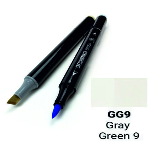 Маркер SKETCHMARKER BRUSH, цвет СЕРО-ЗЕЛЁНЫЙ 9 (Gray Green 9) 2 пера: долото и мягкое, SMB-GG09